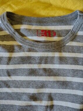 Simons Cotton Gray & White Striped Crewneck Tee